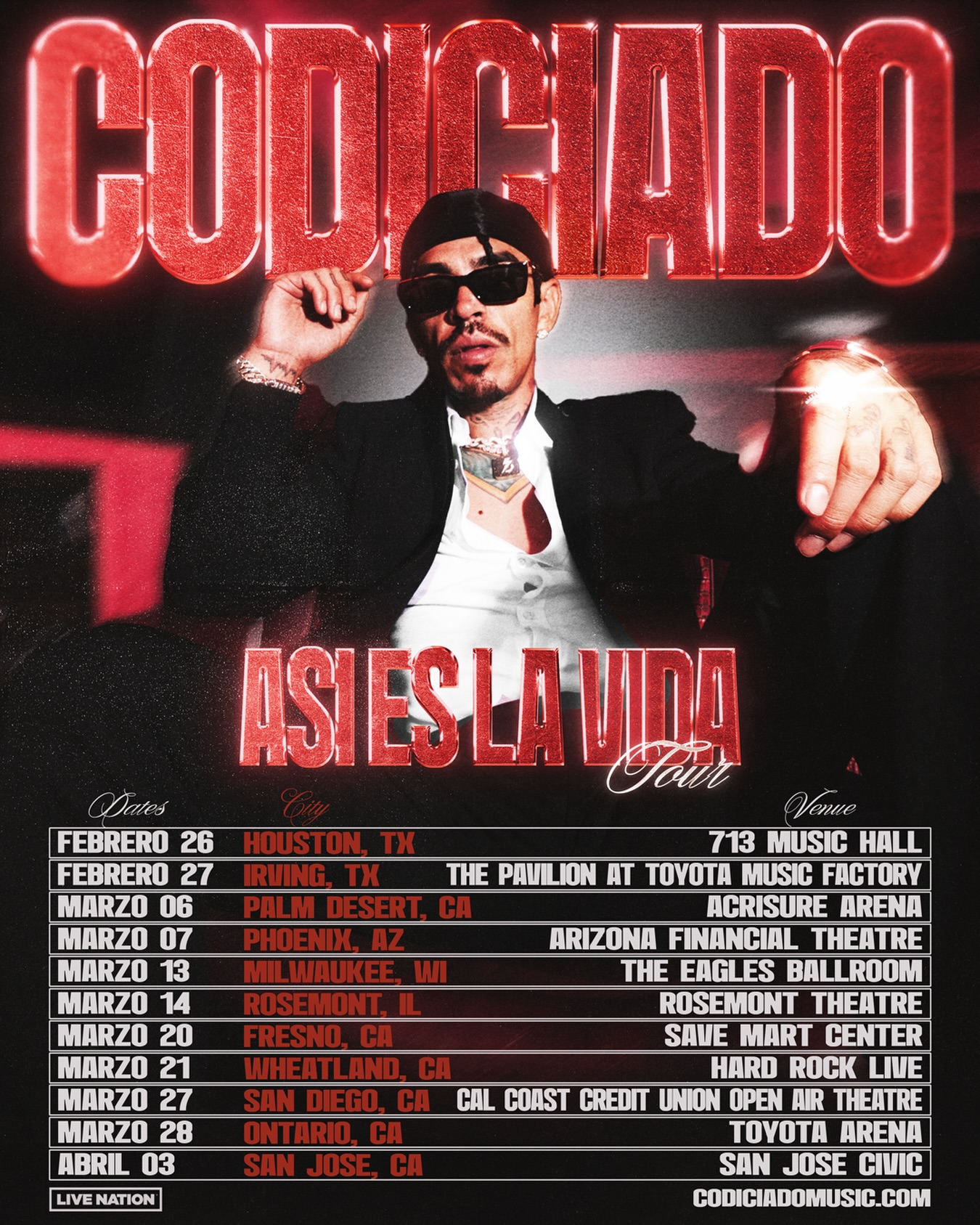 Codiciado Así Es La Vida Tour Poster 2026